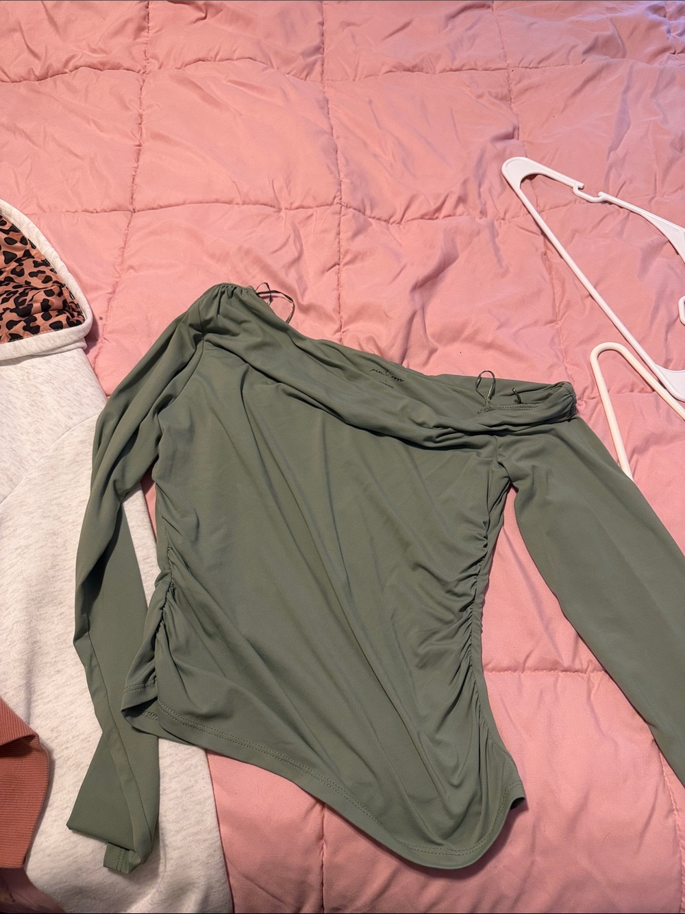 One Shoulder Long Sleeve Women’s Top in Olive Green
